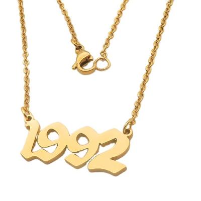 China New Crown Year Necklace Personalized by Custom Number Cute Stainless Steel Birth Year Necklaces 1980-2020 Old English for sale