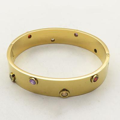 China Powellwholesale FASHIONABLE Simple Gold Plated Bangle Crystal Stone Jewelry Stainless Steel Bracelet For Women for sale