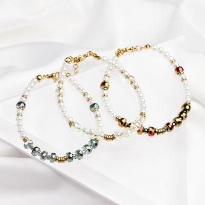 China Casual / Sporty Women Bracelet Jewelry Rose Quartz Bracelet Beads Accessories Gold Plated Crystal Pearl Bead Bracelet for sale