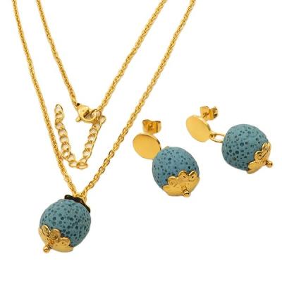 China Exquisite Charming Elegant Cavity Jewelry Set Earrings Necklace Gold Plated Stainless Steel Jewelry Sets for sale