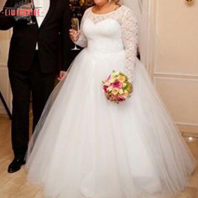 China Breathable Long Sleeves Plus Size Flowers Wedding Dress Ball Gowns for sale