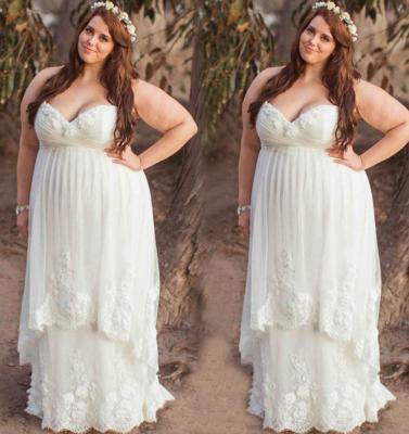 China Anti-Static Lace Appliques Sweetheart Style Strapless Empire Waist Wedding Dress Plus Size for sale