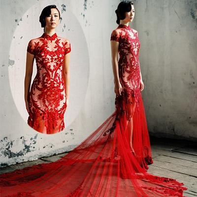 China Women's Long Chinese Wedding Dress Mermaid Anti-Static Sexy Red Fishtail Wedding Dresses China 2020 for sale