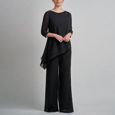 China Anti-Static Cheap Mother Of The Bride Clothing Evening Dresses, Black Chiffon 2 Pieces Formal Suit Pants for sale