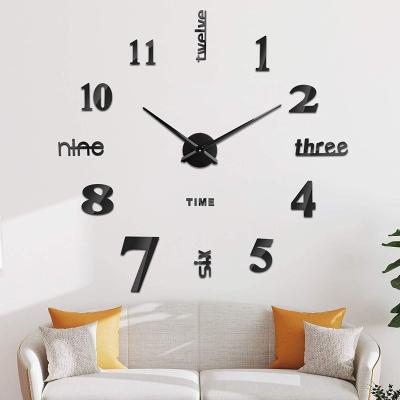 China Large Antique Style Frameless 3D Wall Clock DIY Stickers Wall Decoration For Living Room Bedroom Office for sale