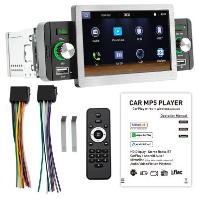 China GPS 5 Inch One Din F133 Double Knobs Two USB 7 colors  Full Touch MP5 GPS Wireless Car Play & Android Head Unit BT FM Car Multimedia for sale