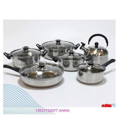 China Low Price Sustainable Pots And Pans Set 12Pcs Stainless Steel Cookware With Whistling Kettle for sale