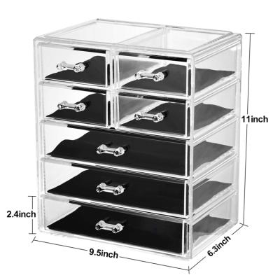 China Small Makeup Acrylic Cosmetic Organizer with 7 Storage Drawers and Clothes One Piece Jewelry Display Box for sale