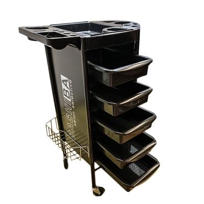 China Contemporary Black Luxury Barber Trolley Beauty Salon Drawer Trolley for sale