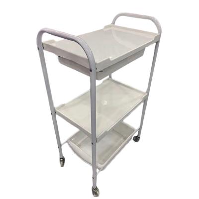 China Contemporary Simple Portable ABS Plastic Multifunctional Beauty Salon White Universal Wheels Hand Trolley for sale