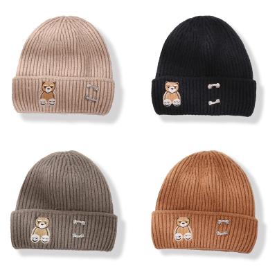 China COMMON Cheap Plush Embroidered Bear Beanies Girls Wool Women Custom Knitted Beanie Hats Winter Hat for sale