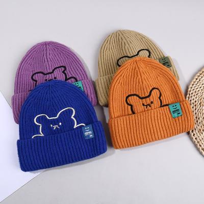 China JOINT Cheap Embroidered Animal Bear Beanies Girls Wool Custom Knitted Beanie Hats For Women Winter Hat for sale