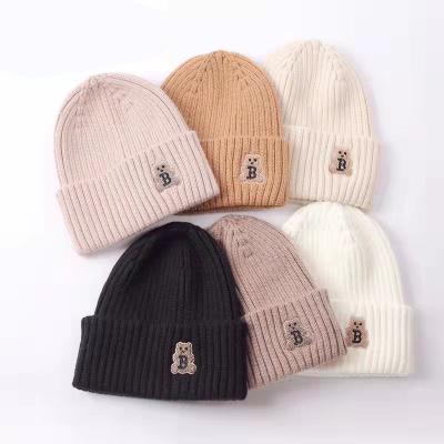 China JOINT High Quality Embroidered Animal Bear Beanies Girls Wool Custom Knitted Beanie Hats For Women Winter Hat for sale