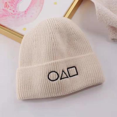 China JOINT Geometry Squid Game Beanies Girls Wool High Quality Embroidered Custom Knitted Beanie Hats For Women Winter Hat for sale