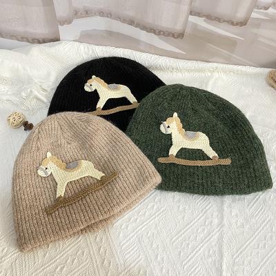 China JOINT High Quality Embroidered Animal Horse Beanies Girls Wool Custom Knitted Beanie Hats For Women Winter Hat for sale