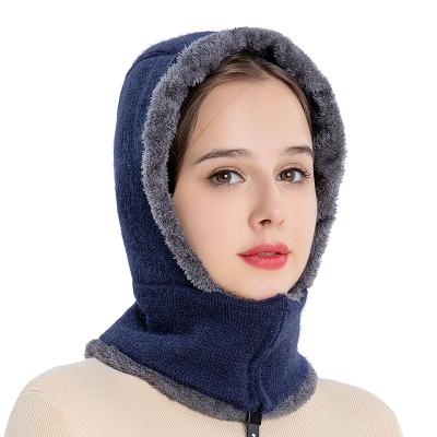 China JOINT Beanie Double Layer Knitted Wool Warm One-Piece Scarf Winter Hats Thick Windproof Set For Women Hat for sale