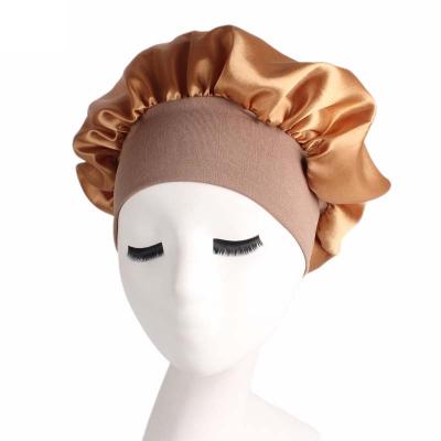 China Wholesale custom logo silky satin bonnet long lasting design using for women high elastic silk hair bonnets for sale