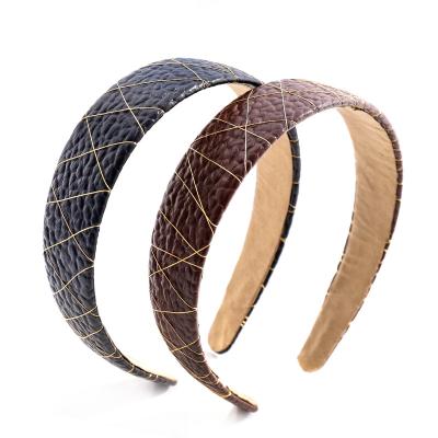 China Fashion New Arrival Lady Plaid Yarn Binding Pu Accessories High Quality Custom Headband Headband Accessories Hair Bands Head Band Pretty for sale