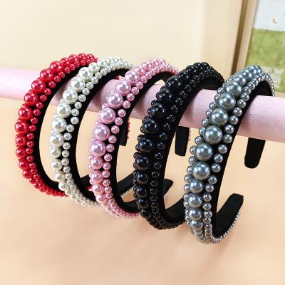 China Fashion High Quality Pretty Lady Pearl Head Bands Hair Bands Korean High Quality Shiny Women Hair Accessories Girl Hair Accessories Knot Spa Headband for sale