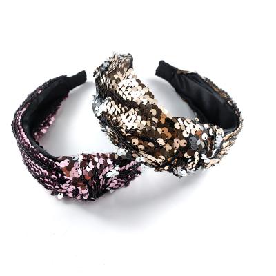 China Luxury Korean Fashion High Quality Pretty Lady Laser Sequin Head Bands Hair Bands Knotted Headband Girl Hair Accessories Women Headbands for sale