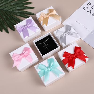 China Recycled Materials Ribbon Bow Jewelry Box Good Quality Paper Lid Bow High End Gift Box for sale