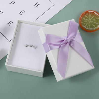 China High Grade Materials Recycled Ring Earrings Custom Necklaces Packaging Box Exquisite White Jewelry Box With Bow for sale