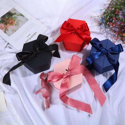 China Recycled Materials Cardboard Hexagon Jewelry Flower Box Custom Valentines Gift Boxes With Ribbon for sale