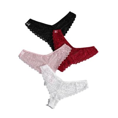 China Hot sexy transparent four pieces briefs lace up cheap sexy underwear lace thong for ladies with seductive and breathable low T waist pants for sale