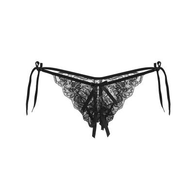 China Hot sexy transparent female charm cast lace open crotch tie attracting T-pants thong T-back transparent underwear for sale