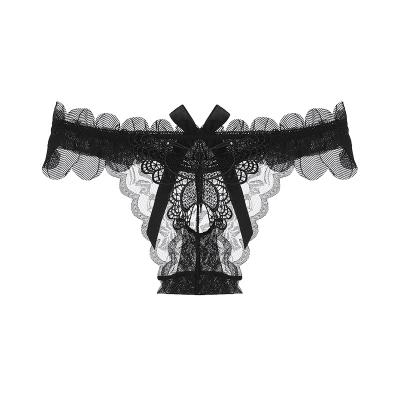 China Beautiful and soft bow lace perspective hot temptation low waist women's underwear sexy transparent butterfly thong at a low price butterfly thong for sale