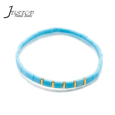 China High Grade TILA Beach Elastic Bracelet Bead Bangle Environmentally Friendly Handmade Blue Gold Color for sale