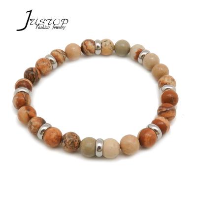 China Environmentally Friendly Women Men's Handmade Natural Image Stone Bead Bracelet Stainless Steel Bead Bracelet for sale