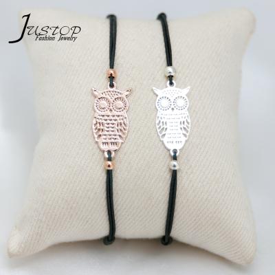 China Environmental Friendly Wholesale Jewelry Rose Gold Or Silver Color Brass Beads Rope Owl Bracelets for sale