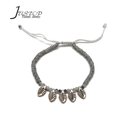 China Custom Handmade Environmental Friendly Fashion Polymer Clay Leaf Charm Rope Bracelet Little Bracelet For Men for sale