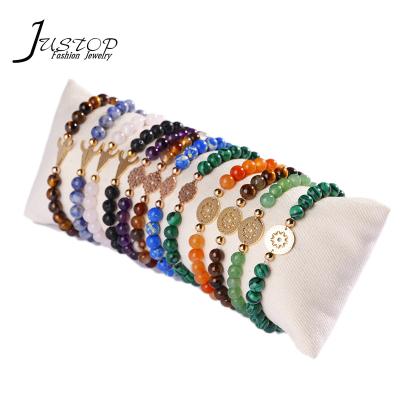 China New Jewelry Idea Environmental Friendly Stainless Steel Pendant Elastic Natural Stone Bracelets For Unisex for sale