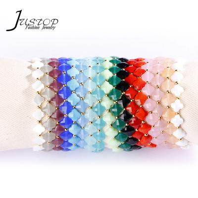 China Environmental Friendly New Idea Colorful Flower Crystal Stainless Steel Beaded Bracelets Set for sale