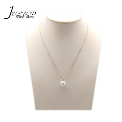 China Fashion Environmental Friendly Women's Necklace Jewelry Stainless Steel Gold Chain 1cm Minimalist Pearl Necklace for sale