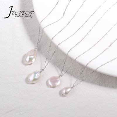 China Wholesale Environmental Friendly JUSTOP S925 Sterling Silver Necklace Baroque Pearl Pendant Necklace for sale