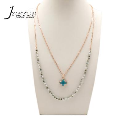 China Environmental Friendly Wholesale Gemstone Jewelry Two Gold Chain Crystal Beaded Necklaces for sale