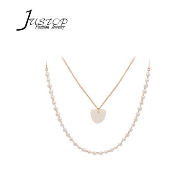 China Pearl Necklace Heart Shape Shell Pendent Necklace Fashion Jewelry Double Chain Environmentally Friendly for sale