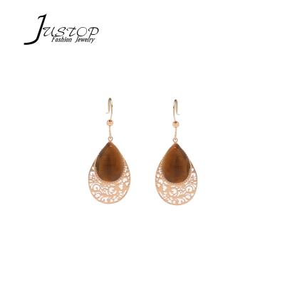 China 2020 Environmentally Friendly Tiger Eye Stone Pendent Simple Flower Shape Water Drop Earrings Drop Earrings For Women for sale