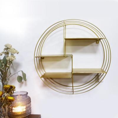 China (Others)Adjustable Fashionable Design Mount Decoration Furniture Round Gold Metal Wall Hanging Shelves for sale