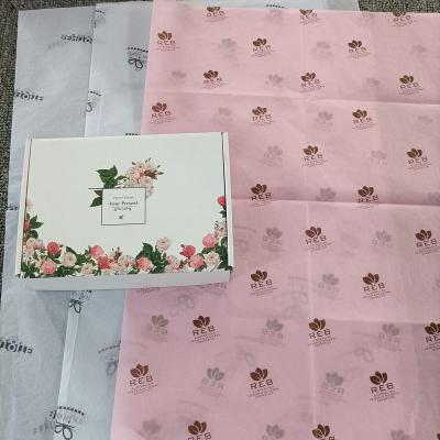 China Recycled Materials Wholesale Custom High Quality Logo Wrapping Paper Printed Pink Tissue Paper With Black Logo for sale