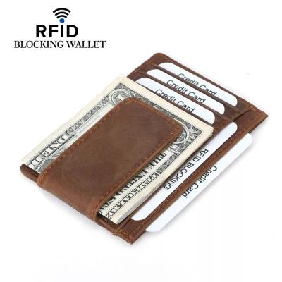 China Fashion Pocket Card Holder Slim Horse Leather Magnet Money Clip Crazy Wallet for sale