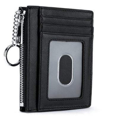 China Fashion Small Wallet Credit Card Holder Genuine Leather Slim Wallet With Key Chain for sale