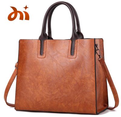 China Retro Premium Lady Handbag Large Capacity Tote Bag PU Lady Leather Bag for sale