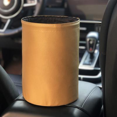 China For Auto Smart Folding Leather Car Trash Can Storage Bag PU Small Collapsible Trash Bin for sale