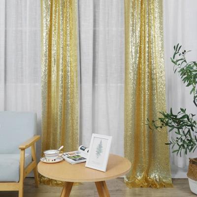 China Gold Sequin Embroidered Glitter Backdrop Curtain Modern Design Soft Light Weight Curtain For Wedding for sale