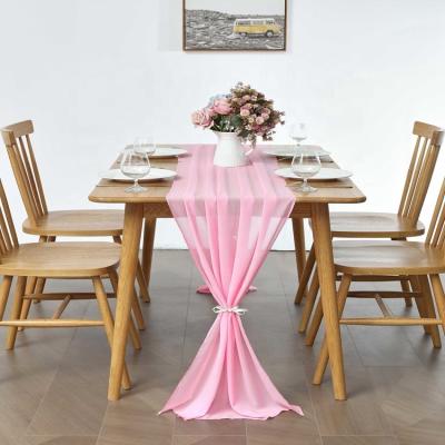 China Wedding decoration table runner China supplier customized soft silky polyester pink gauze dinner table runner wedding decoration for sale