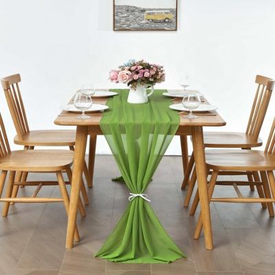 China Luxury Dining Table Runners Love Style Polyester Gauze Chiffon Luxury Green Silky Woven Dining Table Runner For Party for sale